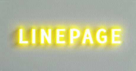 Aufkleber - Bright yellow lettering spells LINEPAGE against textured gray background. Simple design, modern aesthetic, illuminated text.