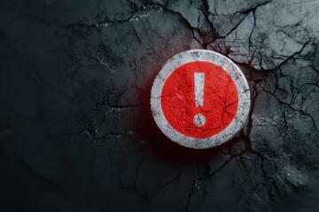 Poster - Cracked Error Icon Hovering Over Dark Textured Background With Clean Area at the Top