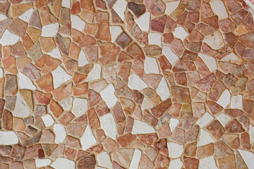 Poster - High-resolution image of a mosaic tile surface with red and white stones. Ideal for backgrounds and textures.
