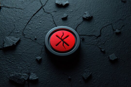 Cracked Error Icon Stands out Against Dark Abstract Texture With Clean Top Zone in Digital Representation of Technological Failure