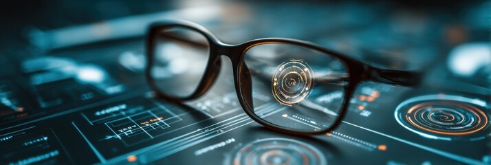 Poster - Modern Eyecare Tools and Digital Vision Technology in a Minimal Optometry Setting With Professional Lighting and Clear Design Elements