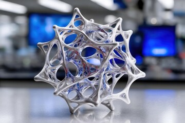 Poster - Detailed 3D model of a molecular structure displayed in a contemporary laboratory setting