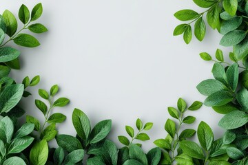 Poster - Lush Green Leaves Frame on Light Gray Background