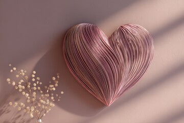 Poster - Rose Gold Textured Heart with Dried Flowers on Pink Surface
