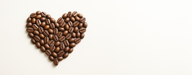 Aufkleber - Heart shape made of roasted coffee beans on light background with copy space for food advertising or promotion concept template design.