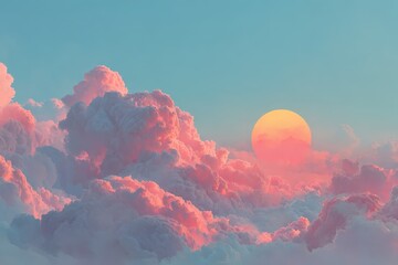 Poster - Dreamy Pixel Art Sunset with Pink Clouds and Orange Sun