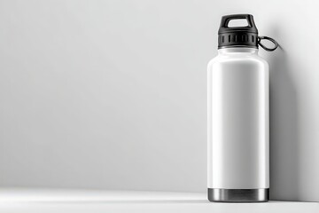 Poster - White Water Bottle with Black Lid on White Background