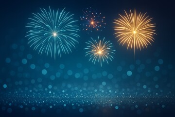 Poster - Colorful fireworks burst in night sky with glowing bokeh lights on festive abstract background for celebration and holiday concept scene.