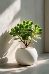 Poster - Green Succulent in White Pot Basking in Sunlight