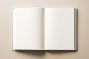 Poster - Open blank book with clean white pages on beige background as minimal mockup template for creative design, branding, or advertising concept.