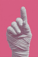 Poster - Pixelated Hand Pointing Upward Against Pink Background