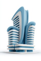 Poster - Futuristic Blue and White City Skyscraper 3D Rendering
