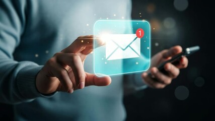 Aufkleber - Person holding phone with email notification icon displayed on the screen in the foreground
