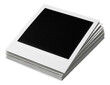 © OMD - A stack of blank instant photo frames with white borders and black centers on transparent background.