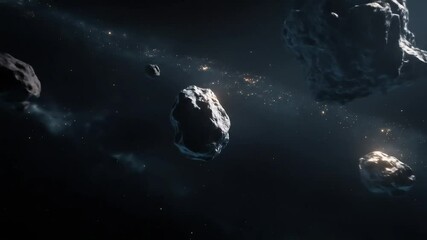 Wall Mural - Large asteroids float through the dark and starry expanse of outer space.
