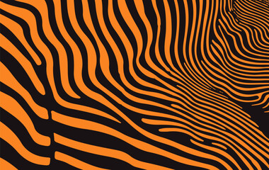 Poster - Vector illustration in popular modern Op Art style, featuring dynamic wavy lines and abstract flowing shapes, creating an illusion of depth and movement with high contrast and bold graphic elements.