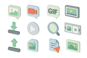 Poster - Digital media icons set: gif, video, search, download, upload, image, file