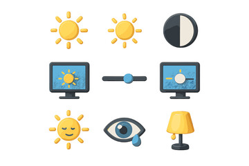 Poster - Brightness and contrast adjustment icons with sun, moon, lamp, eye