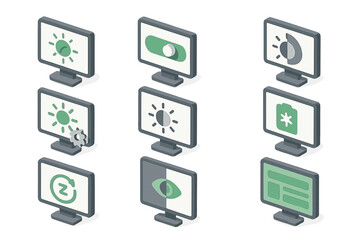 Poster - Set of nine monitors with user interface icons for screen and display settings