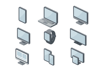 Poster - Set of digital devices: tablets, monitors, laptop, smartphones, smartwatch