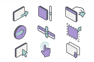 Poster - Isometric purple and white ui icons set for interface design