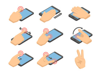Poster - Touchscreen gesture guide featuring various hand interactions