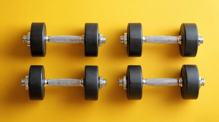 Poster - Brain Training With Dumbbells on Sunny Yellow Backdrop Encourages Innovative Mental Fitness Exercises for Overall Well-Being