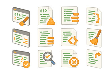 Coding tools icons with editing, debugging, and validation elements