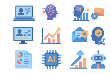 Ai technology and data analysis icons on digital interface grid display