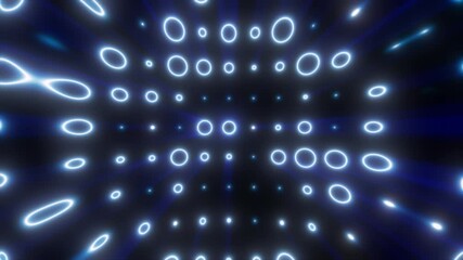 Poster - Glowing blue rings form a tunnel-like digital vortex with radiating light beams in a futuristic abstract pattern