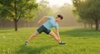 © Muchlis Nugroho - Cartoon Man Stretching in a Lush Green Park: Morning Exercise and Healthy Lifestyle