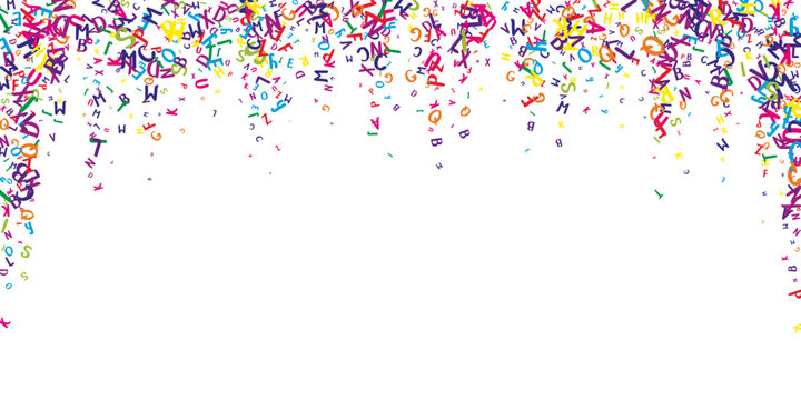 Flying latin letters. Colorful childish scattered