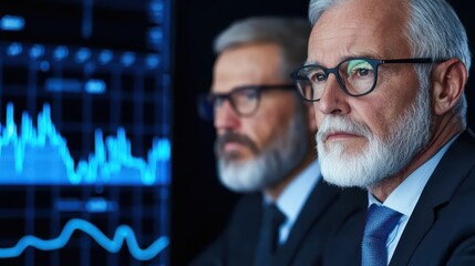 Poster - Professional Men in Suits Analyzing Financial Data with Charts and Graphs in Modern Office Environment