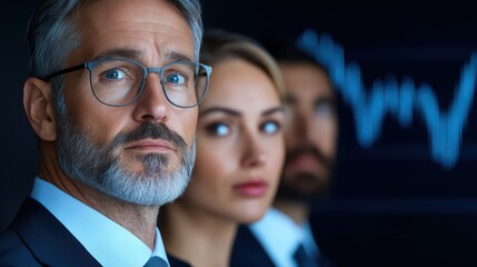Poster - Professional Group of Business Leaders Analyzing Data Trends in a Modern Corporate Environment with Focused Expressions
