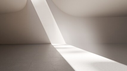 Poster - Sunlight beam inside minimalist white space flooring. 3d render