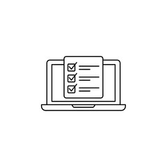 Poster - Digital Checklist on Laptop - Modern Vector Illustration for Online Surveys and Task Management in Thin Line Style
