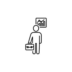 Poster - Business Person Outline Icon with Briefcase and Financial Chart, Minimalist Vector Illustration for Company Growth and Investment