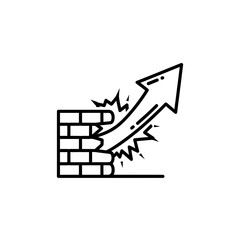 Poster - Arrow breaking through wall, growth concept, business success, overcoming obstacles, line art illustration on white background for stock images