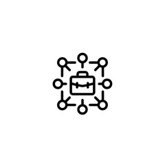 Poster - Briefcase Icon Surrounded by Connected Nodes, Symbolizing Business Networks, Global Connections, and Strategic Partnerships - Stock Illustration