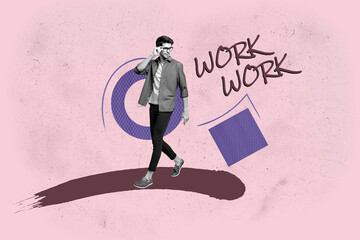 Aufkleber - 3d full zine pop trend collage of happy businesswoman businessman stand workload target achievement purpose success workshop