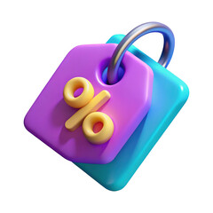 Poster - 3d render of colorful discount tag with percentage symbol isolated on transparent background