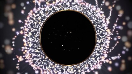Poster - Golden ring with black copy space exploding with particles on a dark background, perfect for logo reveal, title sequence or elegant intro for any video project