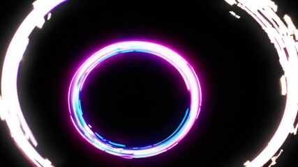 Poster - Colorful neon light trails form a circular frame, accompanied by dynamic particle effects against a black backdrop, creating a visually captivating animation