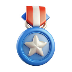 Poster - 3d cartoon medal with star and ribbon isolated on transparent background