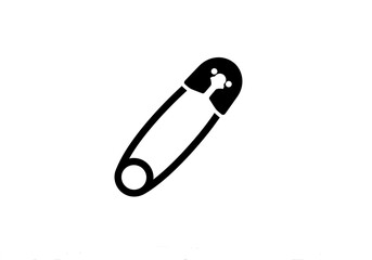 Poster - A simple black and white graphic of a safety pin on an isolated white background illustration style