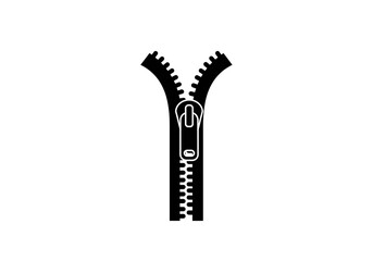 Fototapete - A black and white graphic illustration of an open zipper on a plain white background in a simple style