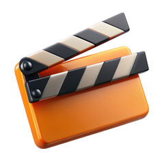 Poster - 3d realistic orange clapperboard isolated on transparent background
