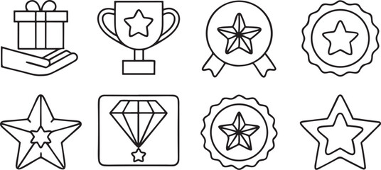 Fototapete - Awards and Gifts Icon Set Minimal Line Drawing Trophies and Ribbons