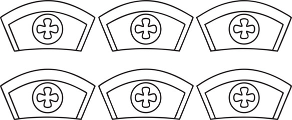 Poster - Nurse Hat Vector Icon Set Minimal Line Art Medical Symbols Black and White