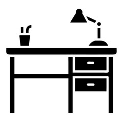 Poster - Simple desk with drawers and lamp. Modern desk design with minimal decor. Clean workspace concept for home office, student study, or creative projects.